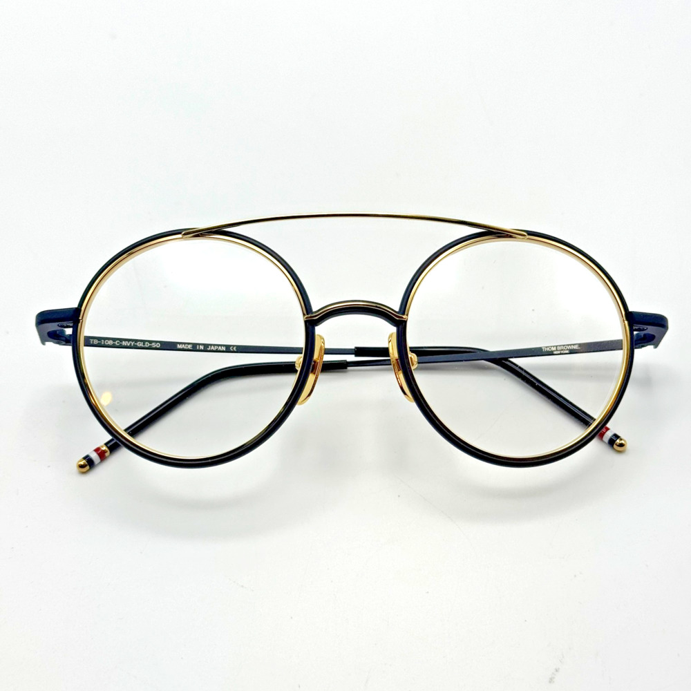 Thom Browne Eyeglasses Frames TB-108-C Navy Blue Gold Round Frame 50-21-141 New